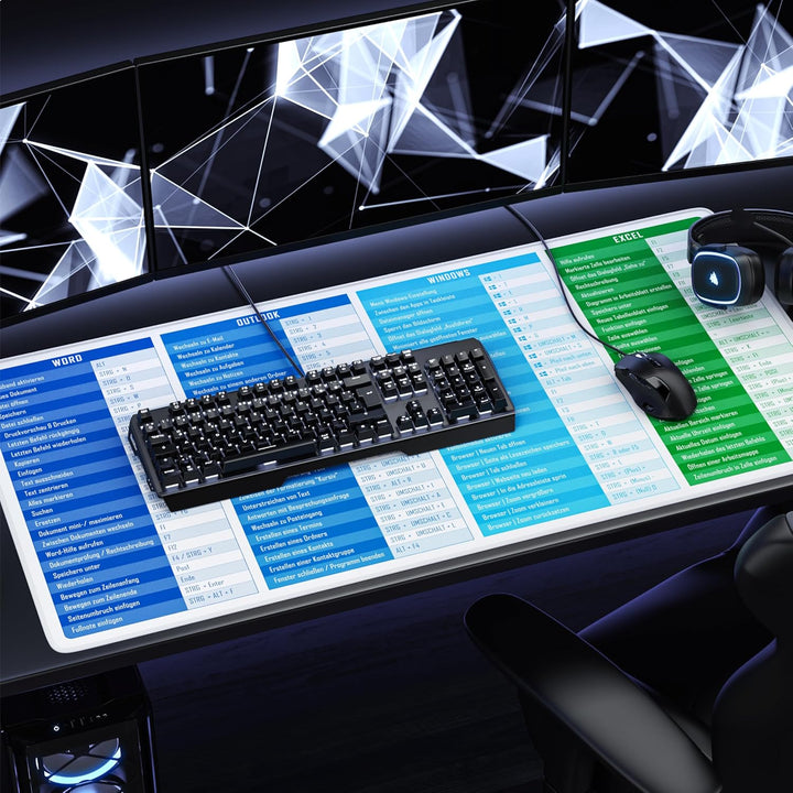 TITANWOLF - XXL Speed Gaming Mauspad 1200 x 600mm - Excel Windows Outlook Word Shortcut Tastenkürzel