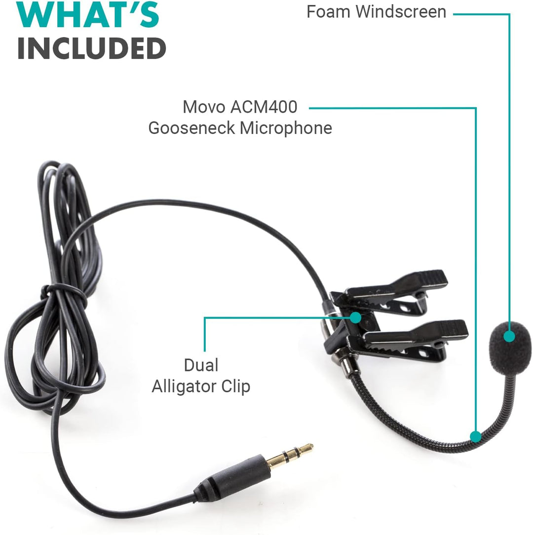 Movo ACM400 Flexibles omnidirektionales Schwanenhalsmikrofon für Motovlogging Moto Vlog Action Cam H