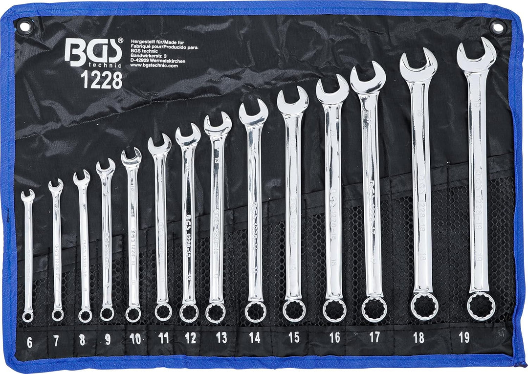 BGS 1228 | Maul-Ringschlüssel-Satz | 14-tlg. | extra lang | SW 6 - 19 mm | inkl. Tetron-Rolltasche |