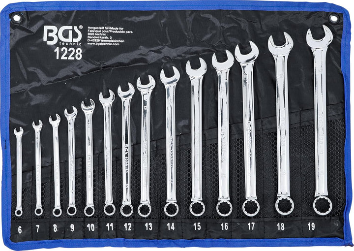 BGS 1228 | Maul-Ringschlüssel-Satz | 14-tlg. | extra lang | SW 6 - 19 mm | inkl. Tetron-Rolltasche |