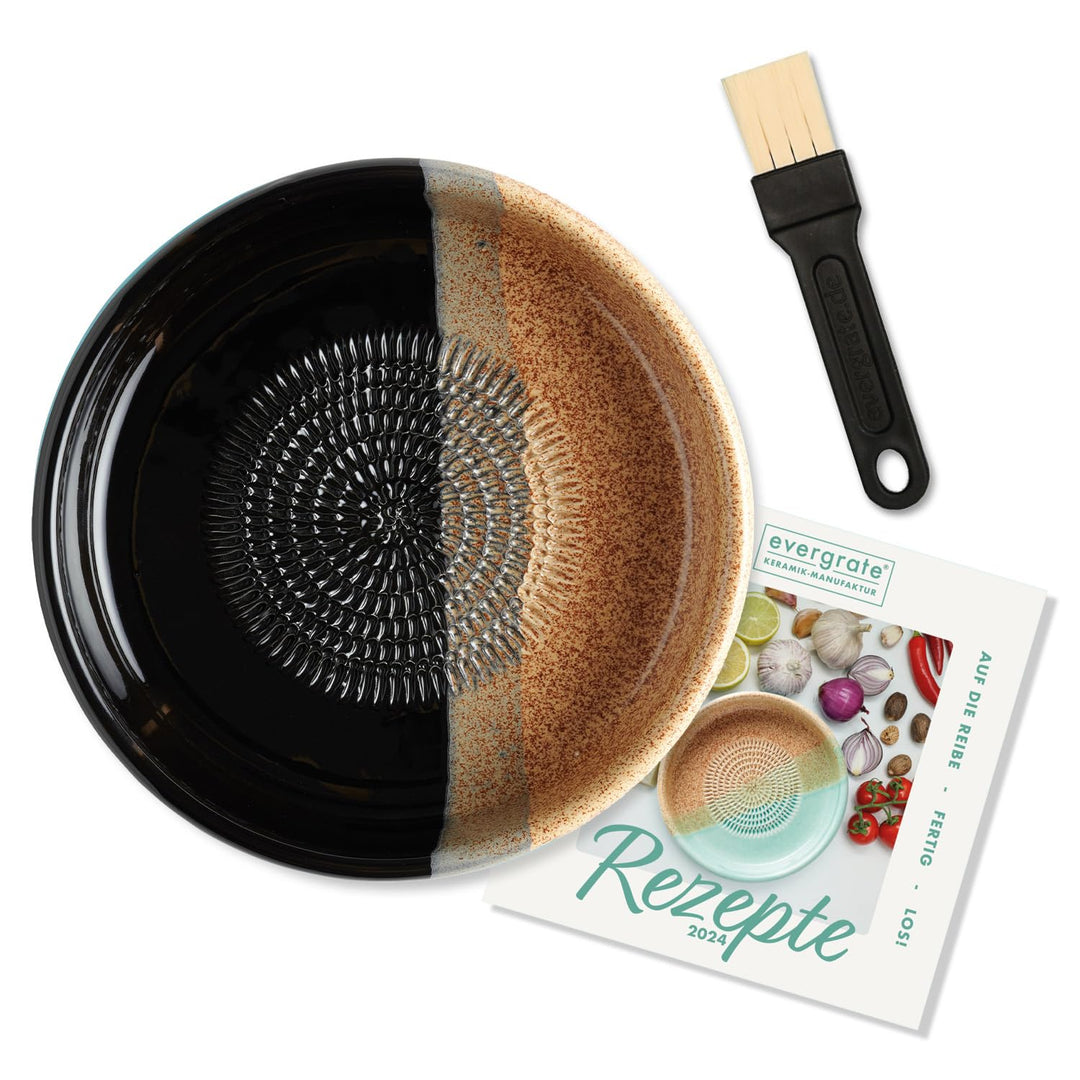 evergrate Keramikreibe Dipschale im Motiv Desert mit Küchenpinsel und Rezeptheft, Desert