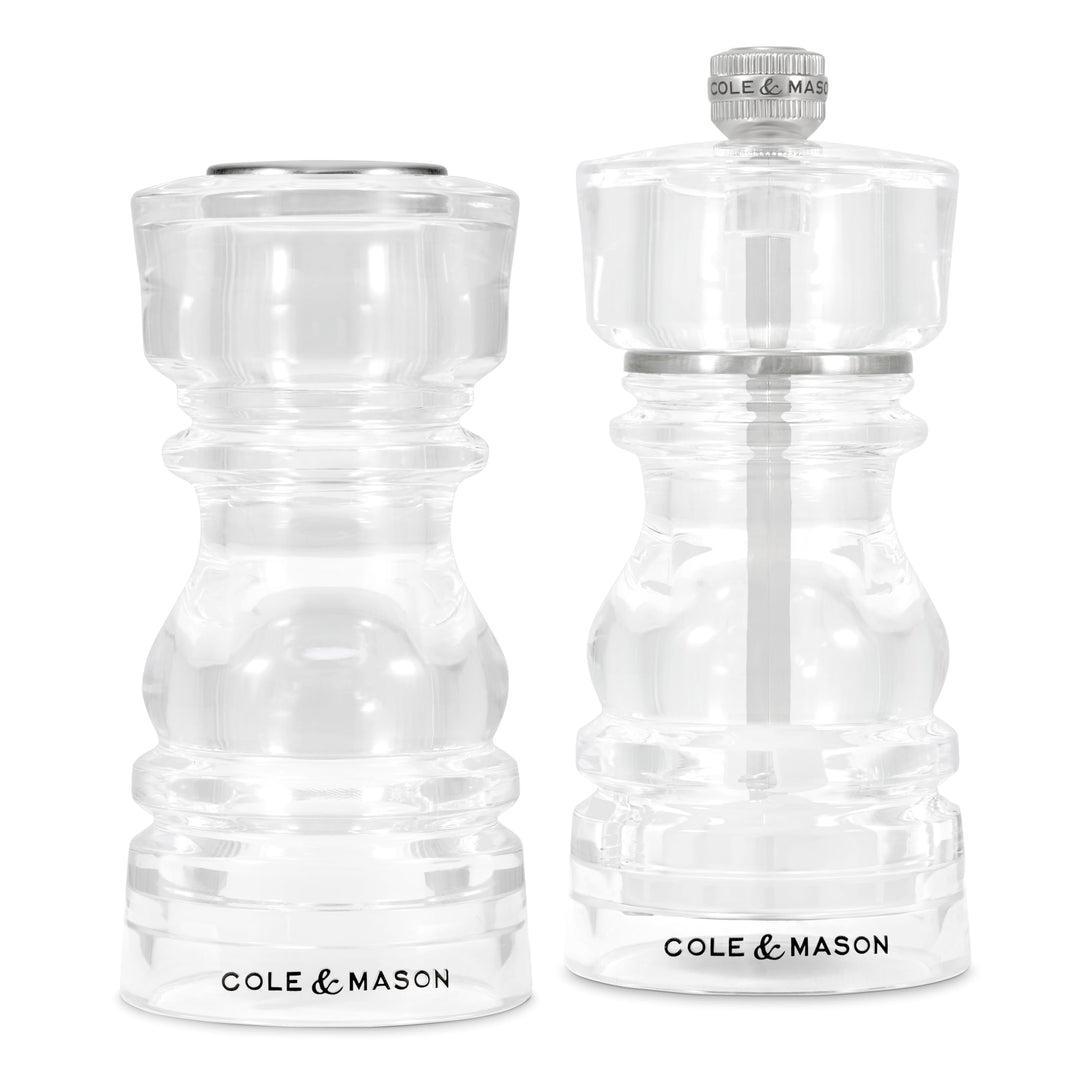 Cole & Mason London Salz- und Pfeffermühlen- & Streuer-Geschenkset, 130 mm / 5" Acrylmühle, scharfes