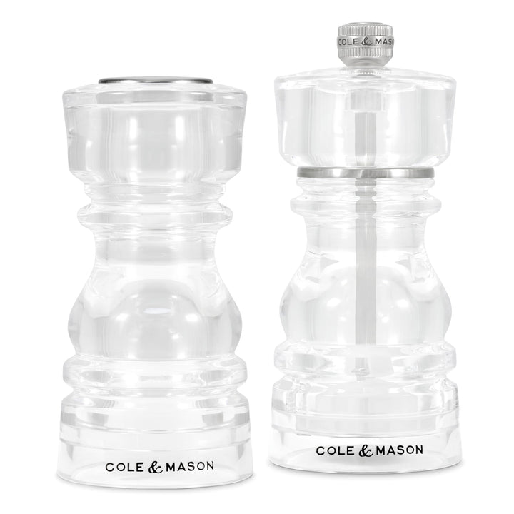 Cole & Mason London Salz- und Pfeffermühlen- & Streuer-Geschenkset, 130 mm / 5" Acrylmühle, scharfes