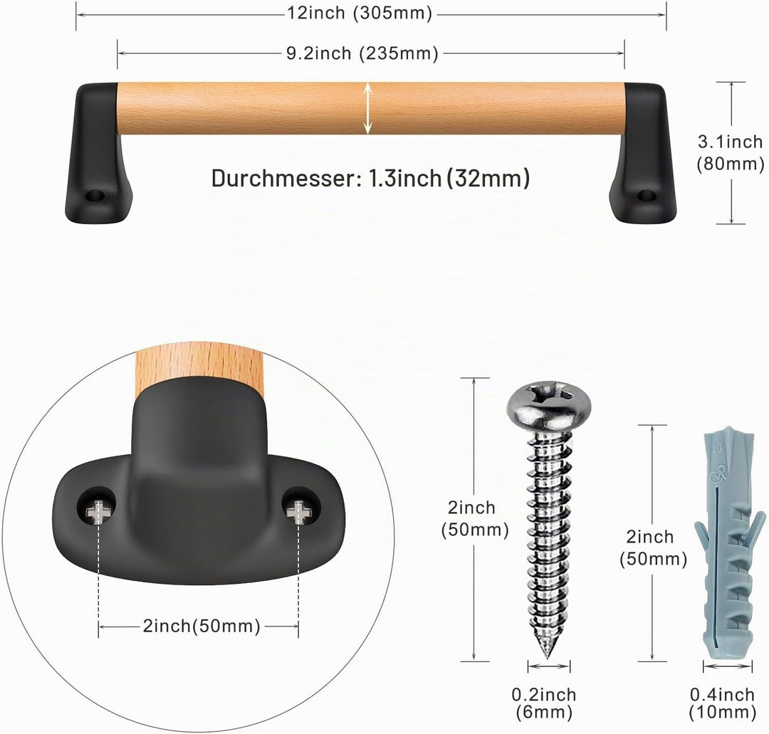 SELEWARE Handlauf Holz Innen Treppenhandlauf - 30.5cm Handläufe Schwarz Holzhandlauf Rund Treppengel