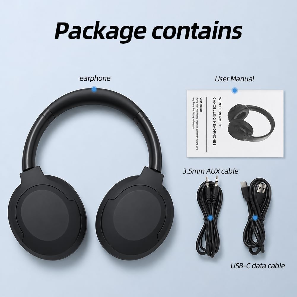 Kabelloser Bluetooth-Kopfhörer mit Geräuschunterdrückung, Over-Ear-Kopfhörer, 100 Stunden ultralange
