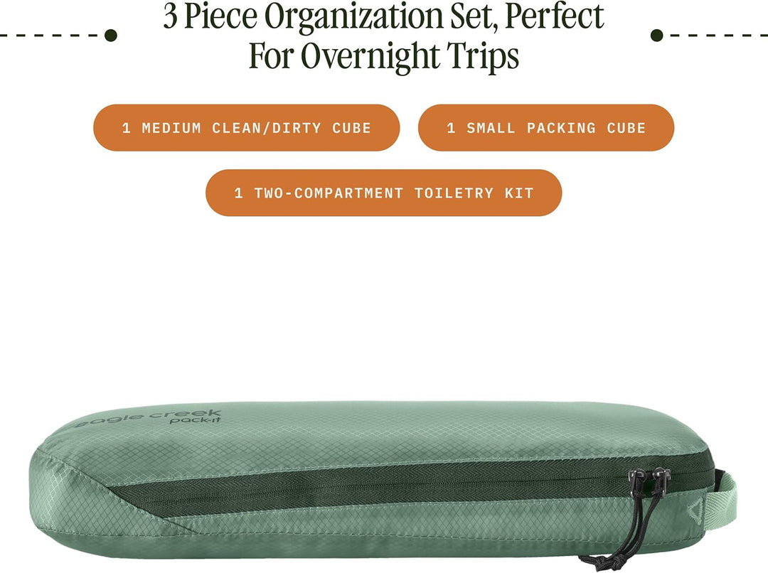 Eagle Creek Pack-It Overnight Set I 3-teilig für Kurzreisen I Packwürfel, Clean/Dirty Packwürfel &amp; Q