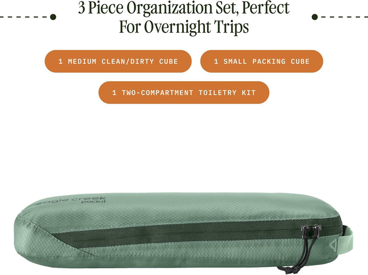 Eagle Creek Pack-It Overnight Set I 3-teilig für Kurzreisen I Packwürfel, Clean/Dirty Packwürfel &amp; Q