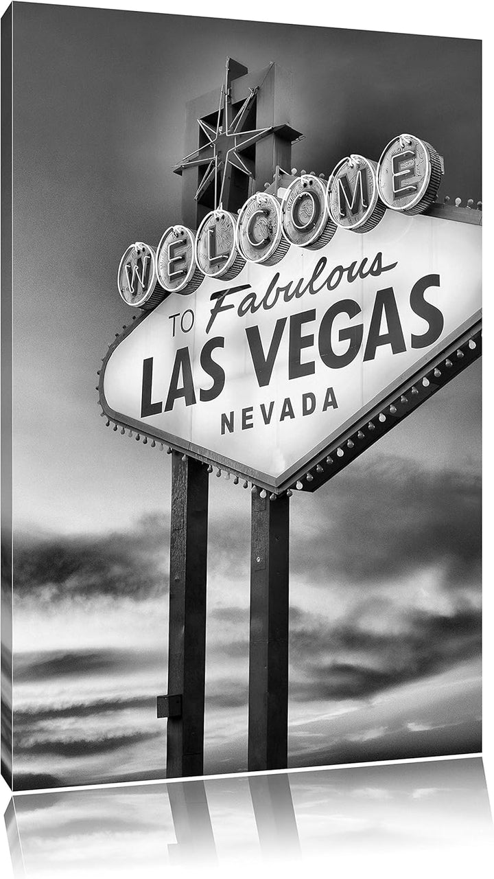 Pixxprint Las Vegas Schild in der Dämmerung als Leinwandbild/Grösse: 100x70 cm/Wandbild/Kunstdruck/f