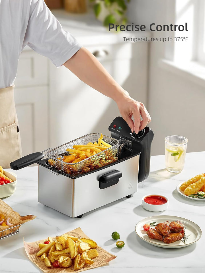 Fritteuse 3 Liter, Cool Zone Technologie, Verstellbarer Thermostat bis 190°C, 2000W Kaltzonenfritteu