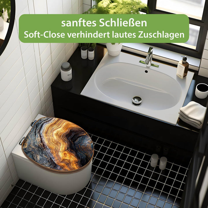 banjado Design WC Sitz Bambus Absenkautomatik 45,8x37,5cm - Toilettendeckel mit Absenkautomatik Holz