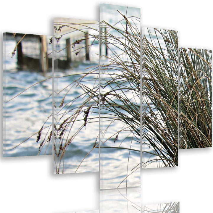 Feeby Leinwandbild 5 Teilig Landschaft Bild Wanddeko Gras See Natur braun 150x100 cm Leinwandbild 15