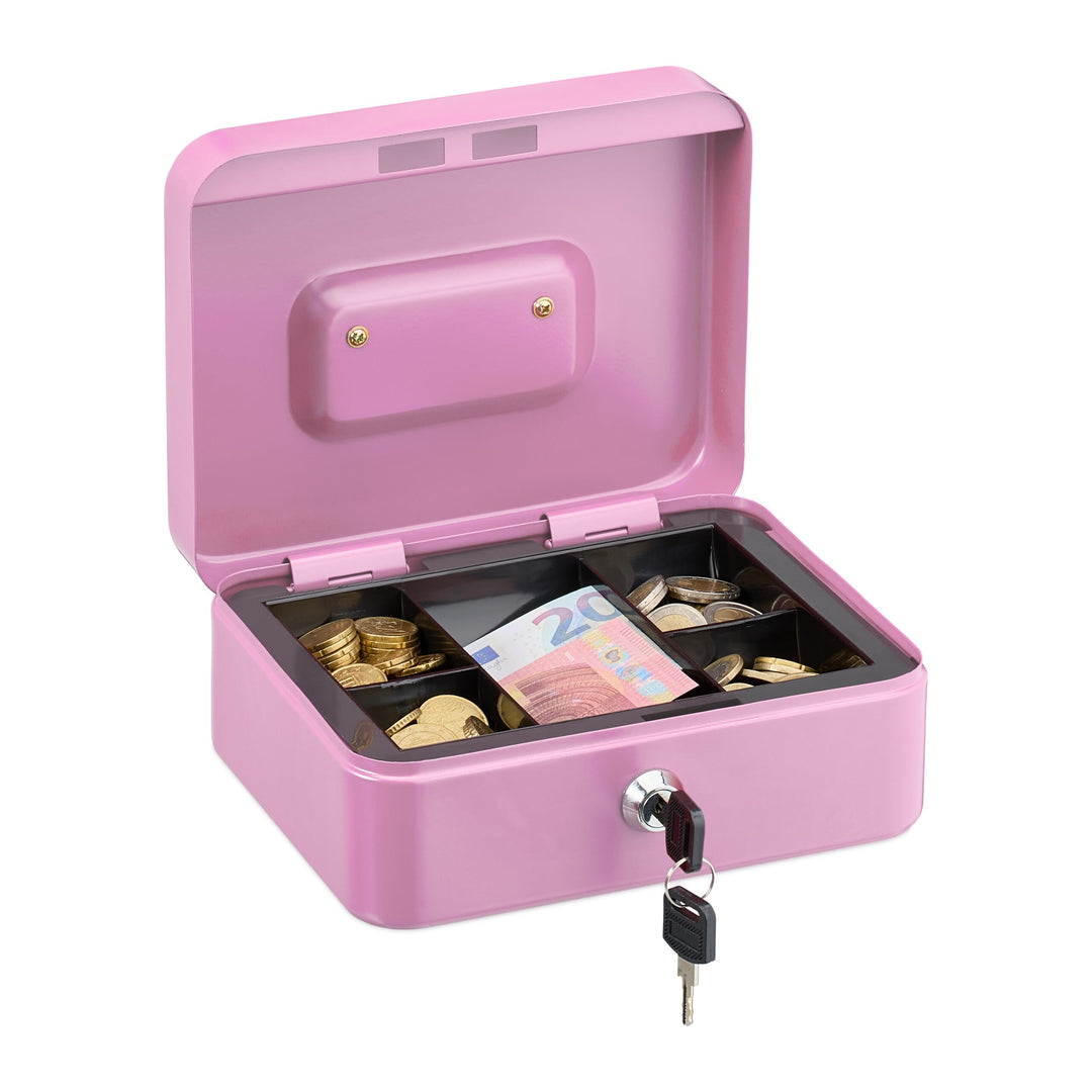 Relaxdays Geldkassette abschliessbar, entnehmbarer Einsatz, 5 Fächer, Geldkasten Eisen, HxBxT: 8,5 x