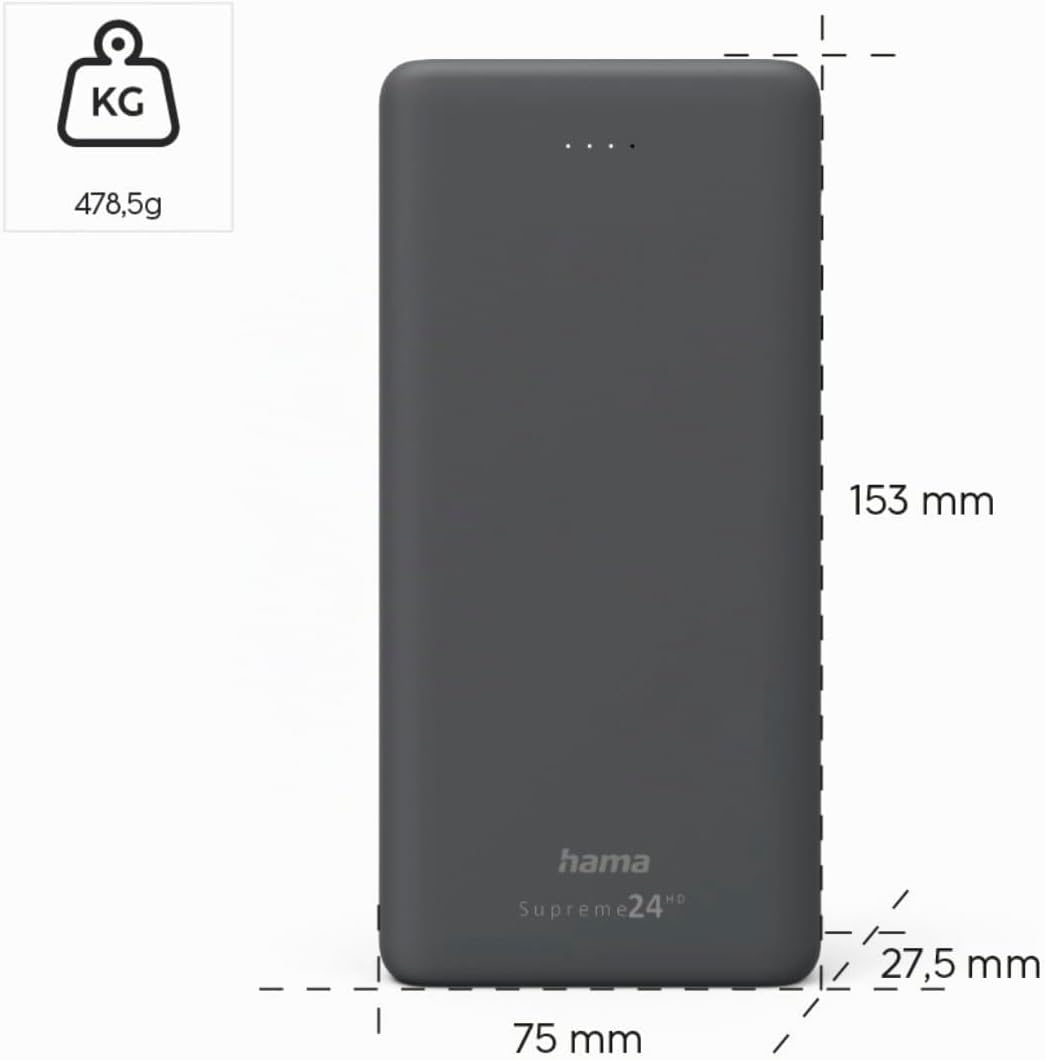 Hama Powerbank Supreme 24000mAh (externer Akku mit 1x USB C + 2x USB A, Power Pack zertifiziert, Akk