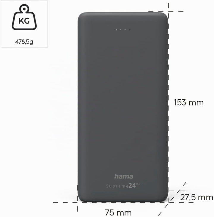 Hama Powerbank Supreme 24000mAh (externer Akku mit 1x USB C + 2x USB A, Power Pack zertifiziert, Akk