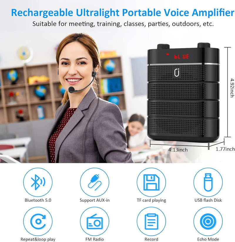 JYX Sprachverstärker Tragbar Bluetooth Lautsprecher mit drahtlosem UHF Mikrofon, 2200mAh PA-System W