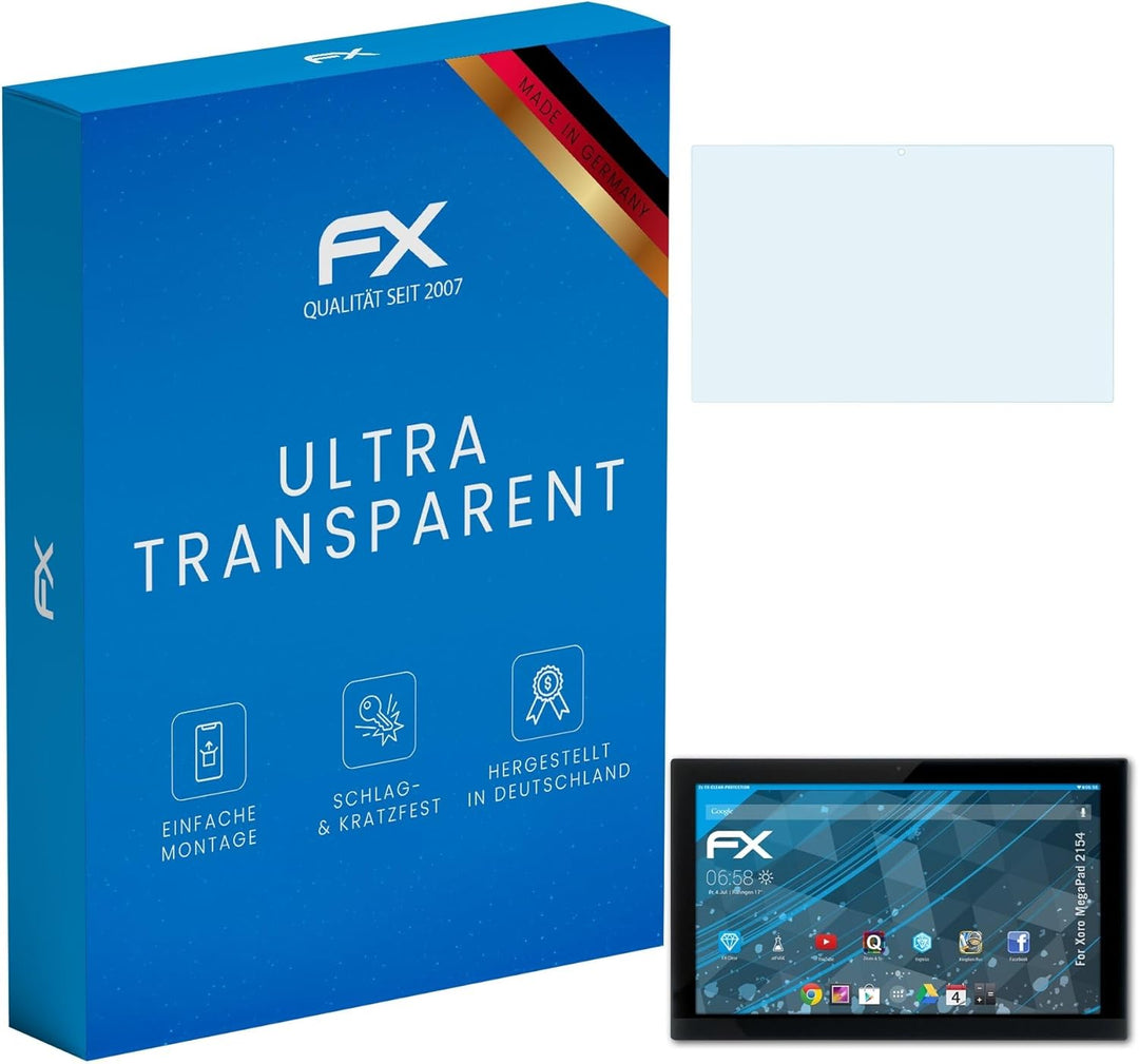atFoliX Schutzfolie kompatibel mit Xoro MegaPad 2154 Folie, ultraklare FX Displayschutzfolie (2X)