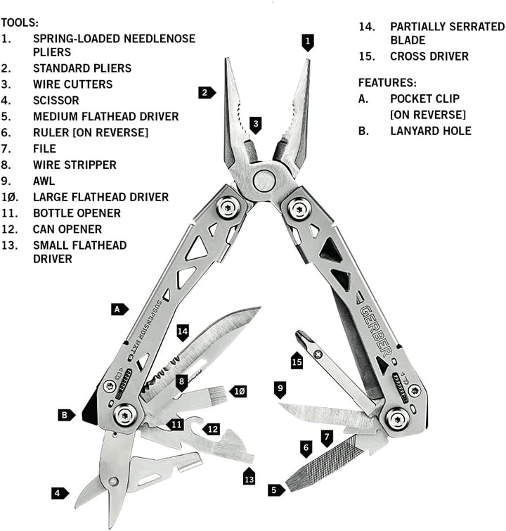 Gerber Multifunktionswerkzeug mit Taschenclip und 15 Funktionen, Suspension NXT Multi-tool, 31-00368