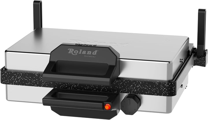 Roland Germany Multigrill, 2000W Elektro-Kontaktgrill, Schwarz, 340x220mm Grillplatten, 5-Stufen Tem
