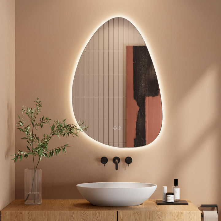 Dripex Badezimmerspiegel Led Badspiegel, Asymmetrisch, Touch-Schalter, Dimmbar, 3 Lichtfarbe Einstel