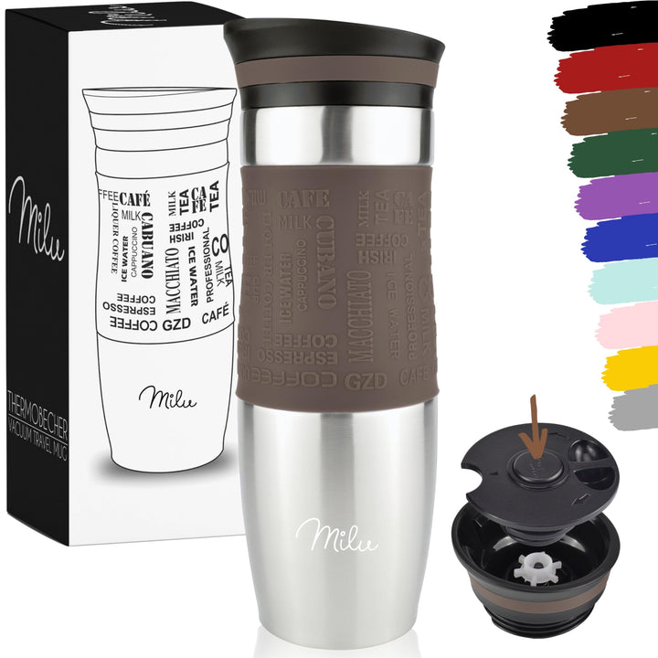Milu Thermobecher Kaffee to go 370ml, 450ml Isolierbecher Kaffeebecher - 100% Auslaufsicher - Trinkb