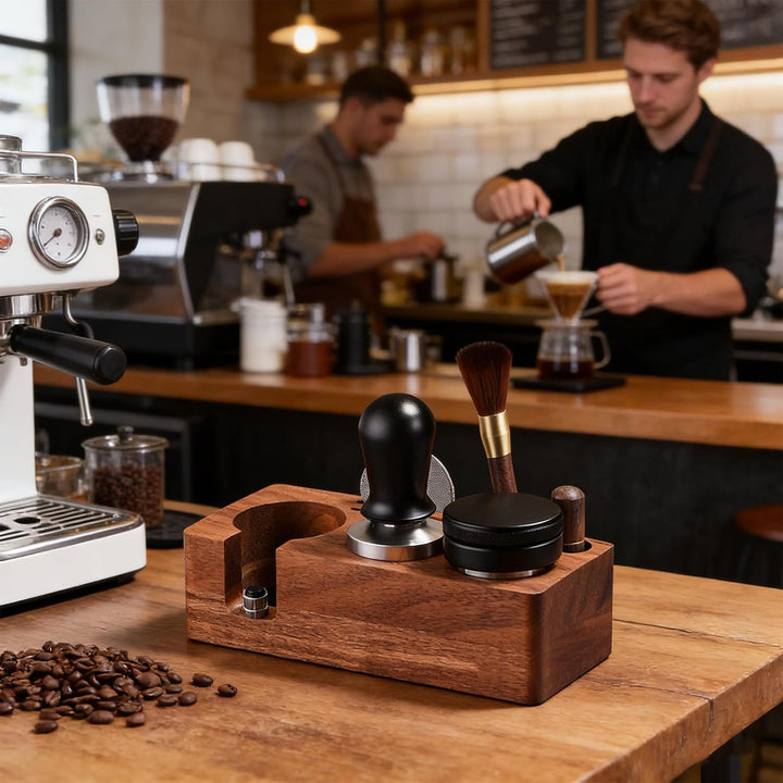 Tamperstation 58mm Kaffeetamper Walnuss Holz,Espresso Tamper,Barista Tamping Station für Espreso Zub