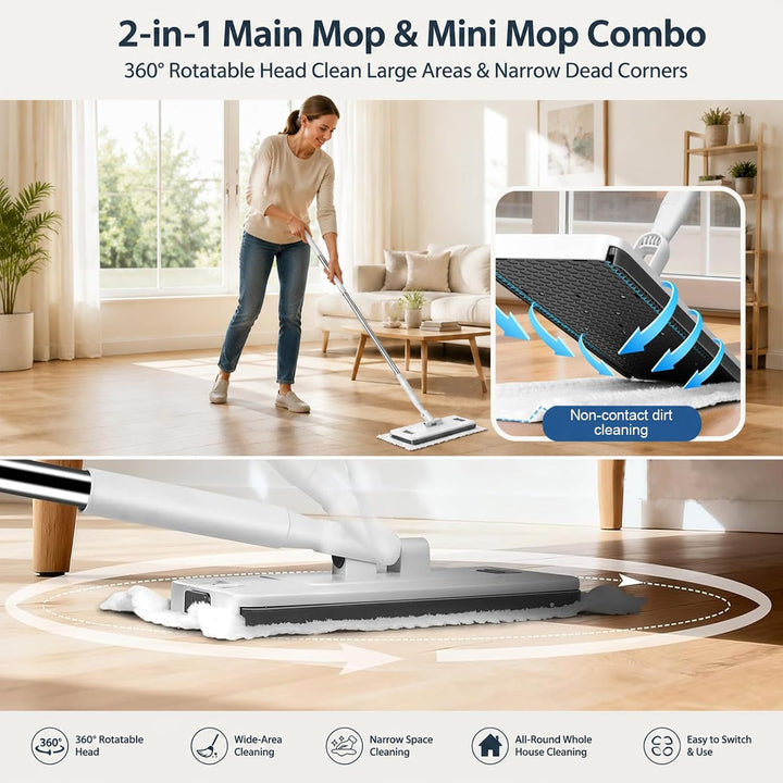 Wischmopp mit Druck-Klemm-System mit Mini Mop 120cm 2-in-1 kontaktlos Mop Leichtgängiges Schnappklem