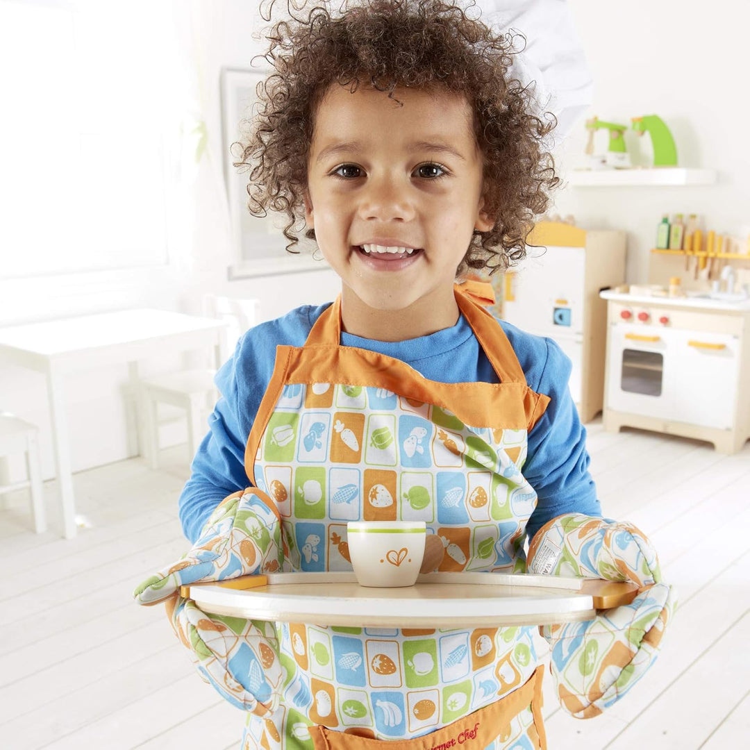 Hape Tea Set for Two Wooden Tea Party Playset , Wooden Pretend Tea Playset for Kids, Kitchen Accesso