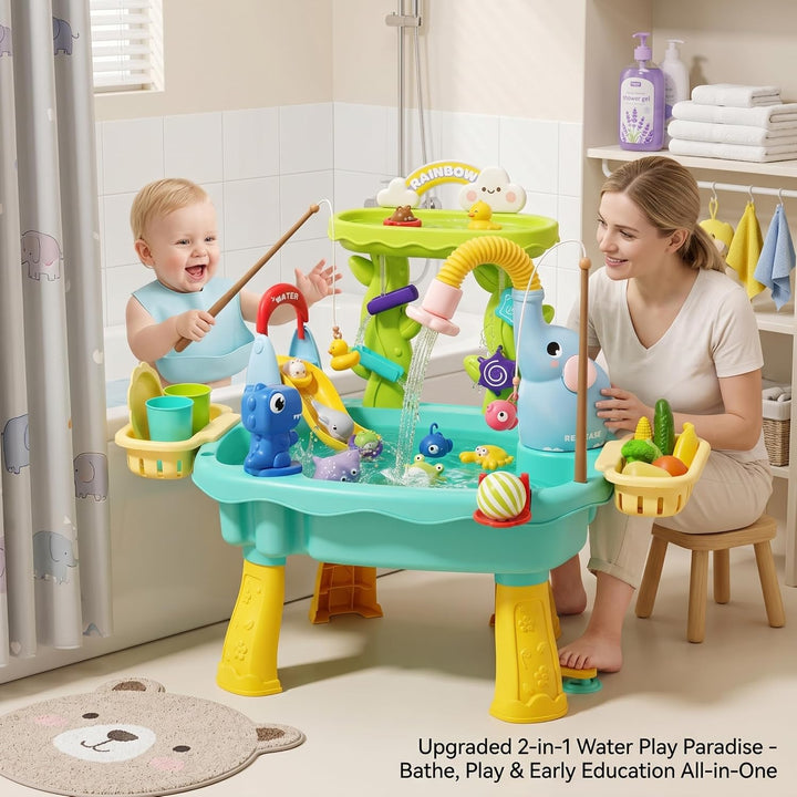 Wasserspieltisch, Wassertabletts für Kinder mit Umlaufrutsche und Angelfunktionen, 2-lagig, blau, Bl