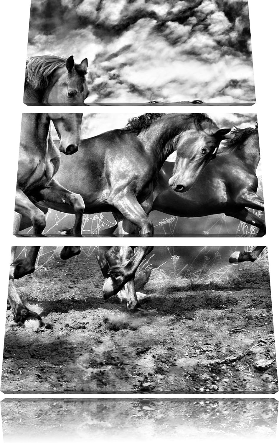 Pixxprint Wildpferde als Leinwandbild/Grösse: 3 Teilig (120x80) cm/Wandbild/Kunstdruck/fertig bespan