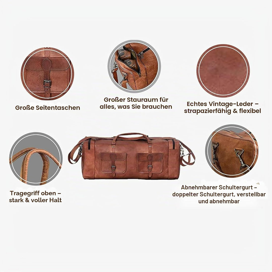 ALASKA EXPORTS Harvey Echtes Leder Holdall Duffel Gym Weekender Gepäck Reise Schulter Vintage Tasche