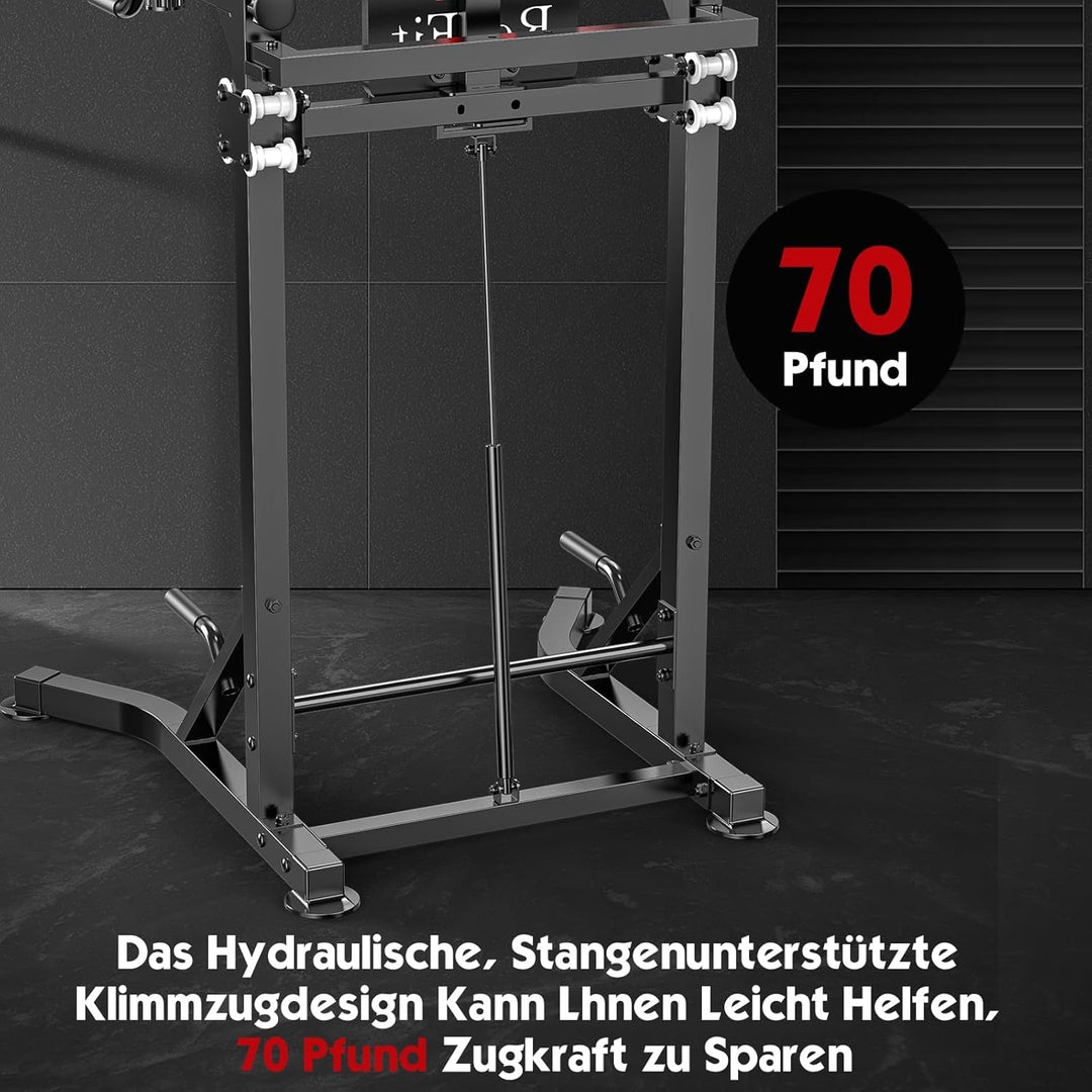 Power Tower freistehend mit Klimmzugstange – Höhenverstellbare Dip-Station (160–220 cm) mit Rückenst