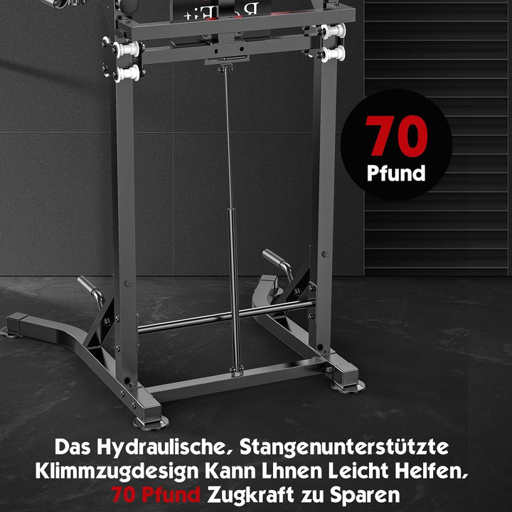 Power Tower freistehend mit Klimmzugstange – Höhenverstellbare Dip-Station (160–220 cm) mit Rückenst