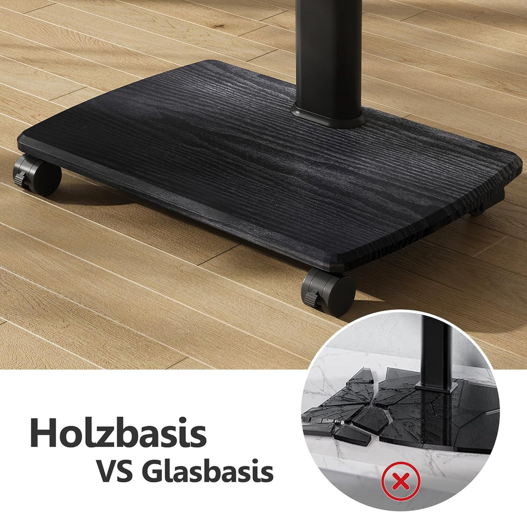FITUEYES TV Bodenständer Rollbar mit 3 Ablagen TV Standfuss TV Ständer Fernsehstand mit Rollen höhen
