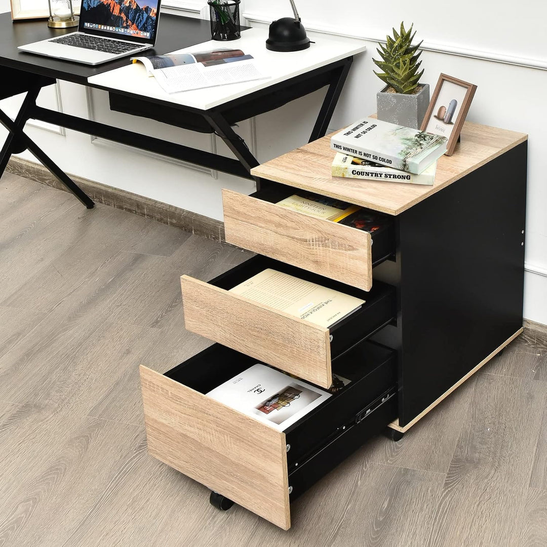 GIANTEX Rollcontainer auf Rollen, Aktenschrank 3 Schubladen, Büroschrank Dokumente Schrank rollbar m