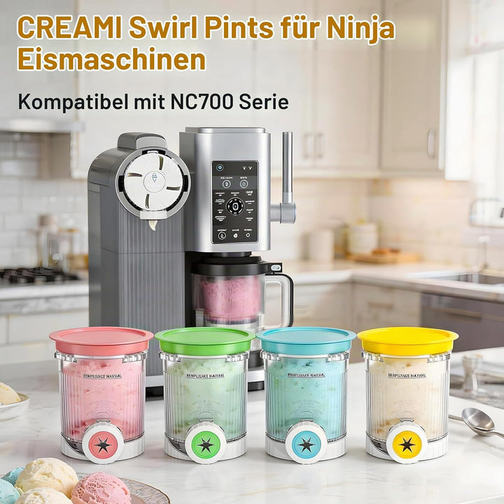 4 Stück Behälter für Ninja Creami Swirl, Kompatibel mit Ninja Creami NC701EU NC700 Serie Softeismasc