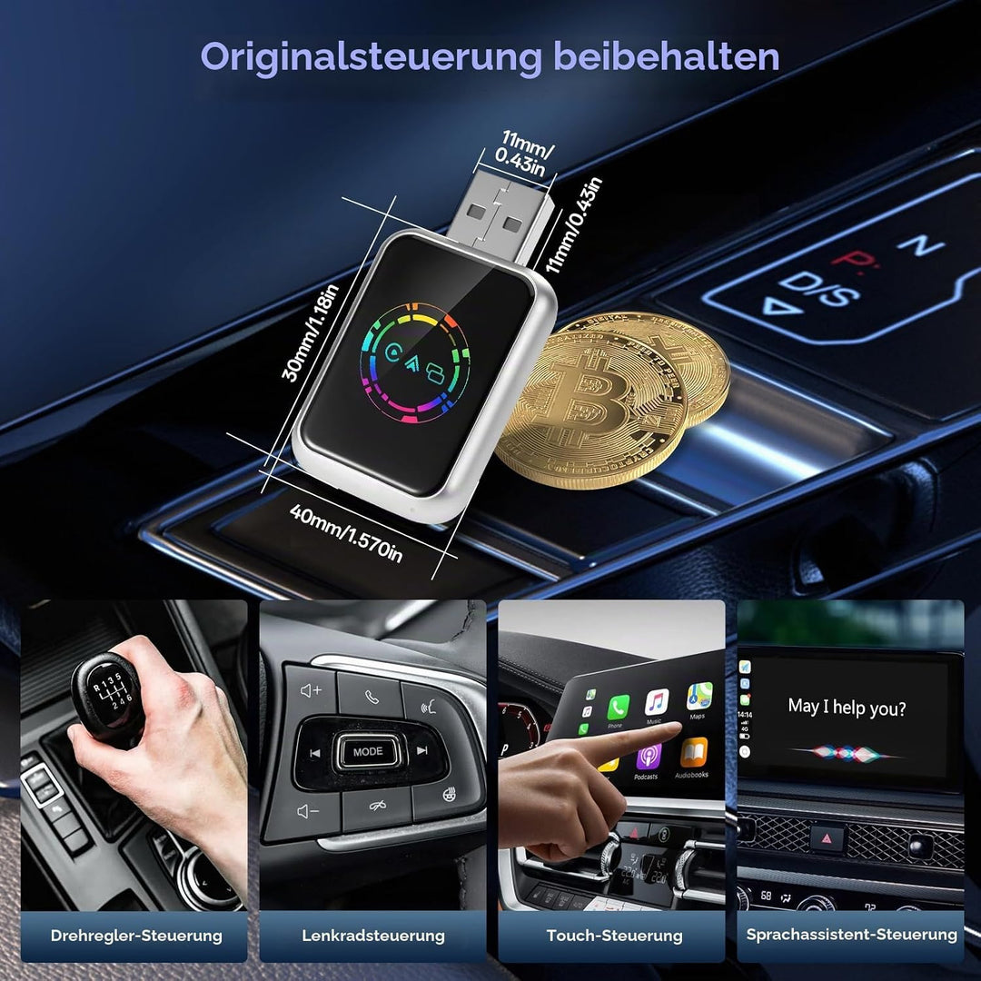 4 in 1 CarPlay Wireless Adapter, Kabelgebunden zu Kabellos für CarPlay &amp; Android Auto, mit MirrorLin