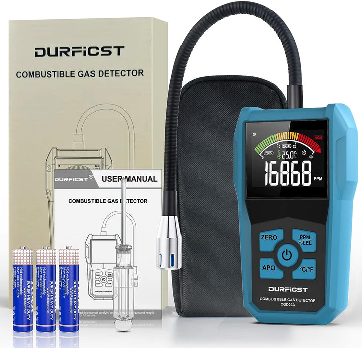 Gaslecksuchgerät, DURFICST Tragbarer Gasmelder Erdgas, Alarmierbarer Gas Detector zur Messung von Er