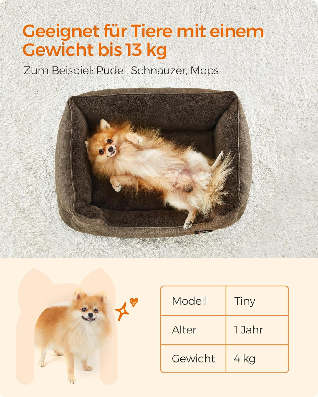Feandrea Hundebett, Hundekissen in Leinenoptik, Hundekorb, erhöhte Ränder, rutschfeste Unterseite, B