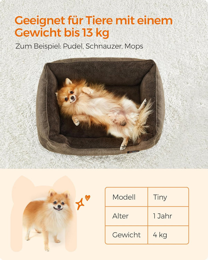Feandrea Hundebett, Hundekissen in Leinenoptik, Hundekorb, erhöhte Ränder, rutschfeste Unterseite, B