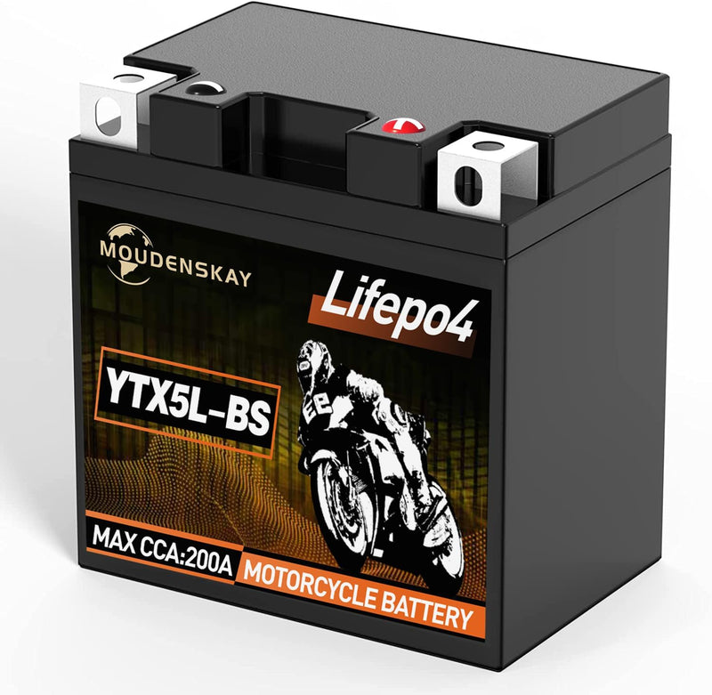 MOUDENSKAY Lithium Motorrad Batterie 12V Lithium Powersports Batterie mit BMS (YTX5L-BS 12.8V 2Ah 20