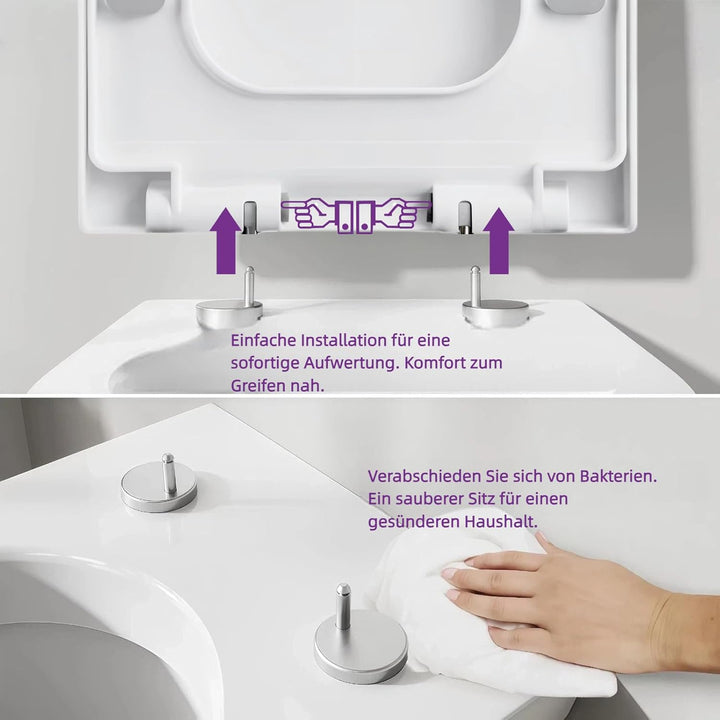 Toilettendeckel mit Absenkautomatik, Einfache Montage, Antibakteriell & UV-beständig, Quick-Release-