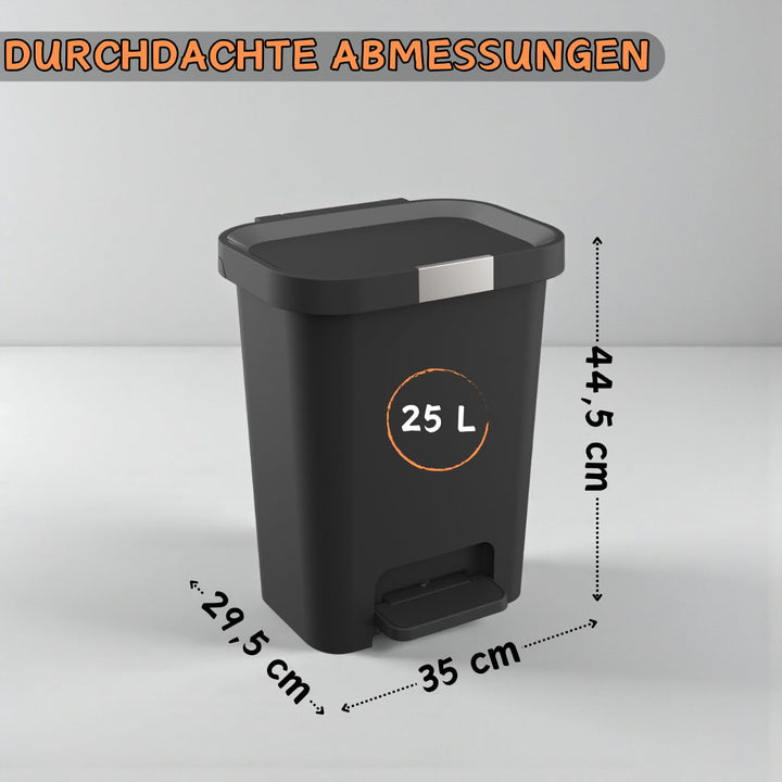 Mülleimer 25 L mit Deckel und Pedal - Treteimer, Abfalleimer mit Soft-Close, verschliessbarem Deckel