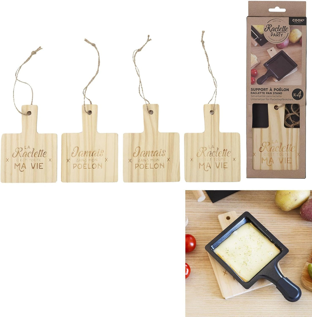 COOK CONCEPT KU6536 Pfannenablage aus Holz, 4 Stück, für Küche, zum Kochen, speziell für Grillplatte