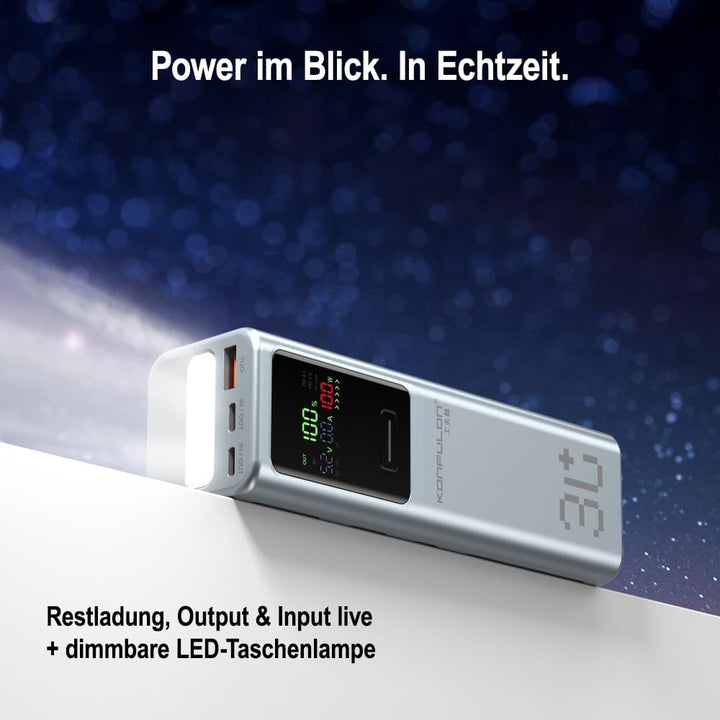 Powerbank 30000mAh – 100W Schnellladefunktion, 3 Ausgänge (2× USB-C & 1× USB-A), LED-Display – Für S