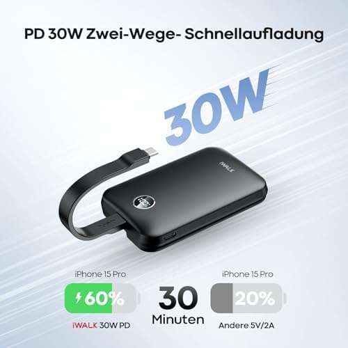 iWALK Mag Safe PowerBank Kabellose Powerbank 10000mAh, 30W Schnellaufladung mit LED und USB-C Ladeka