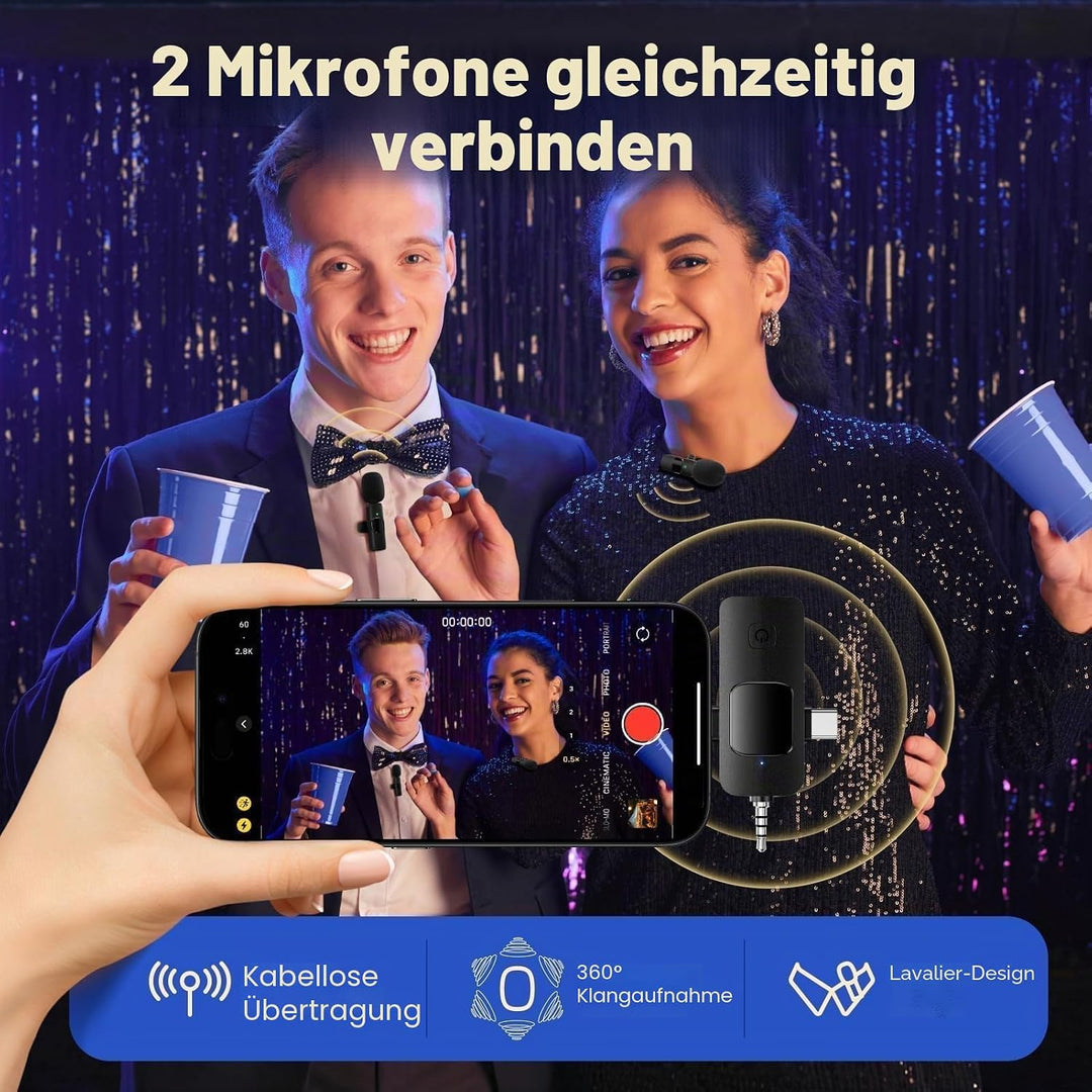 GlasFlength Lavalier Mini Mikrofon für iPhone Android Kamera Computer, 4 in 1 Kabellos Geräuschunter