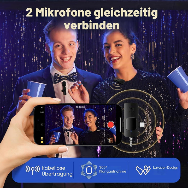 GlasFlength Lavalier Mini Mikrofon für iPhone Android Kamera Computer, 4 in 1 Kabellos Geräuschunter