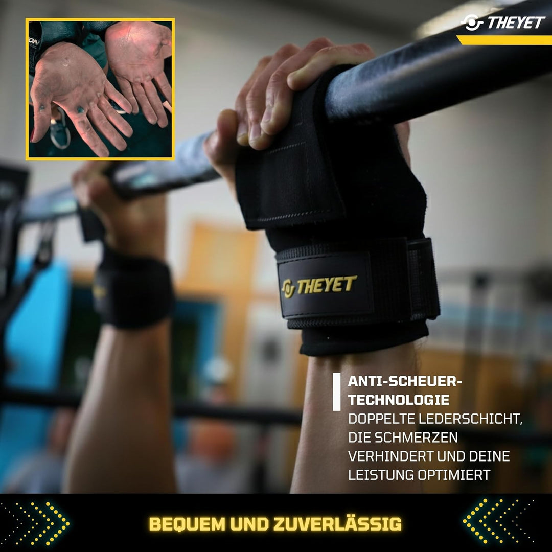 Theyet Crossfit Grips | Fitness Handschuhe Herren und Damen | Lifting Straps mit Handgelenkstütze |