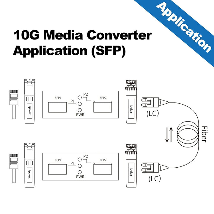 ipolex 10G Ethernet-Medienkonverter, 10G Dual SFP+ Port, gepackt mit einem 10GBase-T Transceiver (30