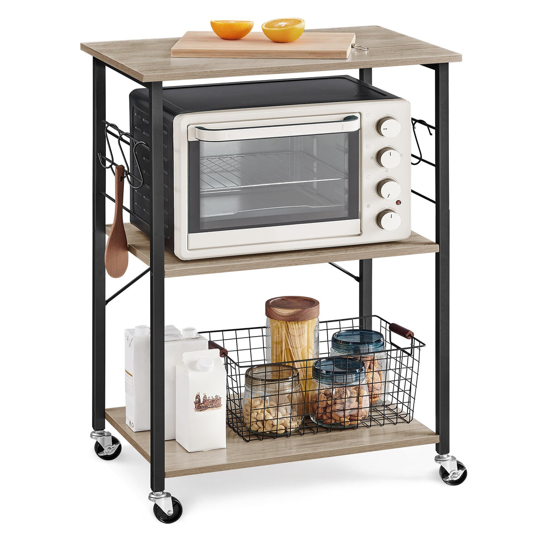 VASAGLE Küchenregal auf Rollen, Servierwagen, 3 Ebenen, Küchenwagen, für Mini-Backofen, Mikrowellen,